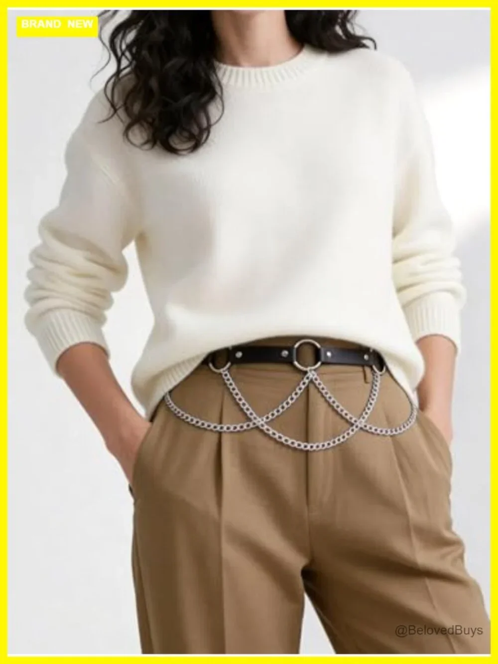 Women's Faux Leather Gothic Chain Waist Belt, Adjustable Punk Waist Belt with